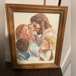 Vintage 1962 Jesus and the Little children Framed Art